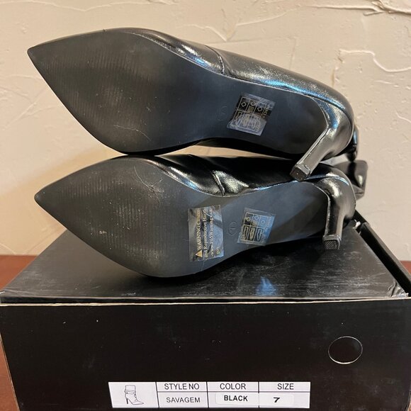 Women's Black High Heel Slouch Ankle Boots - Pointed Toe, Stiletto Heels - 7 - Picture 5 of 5